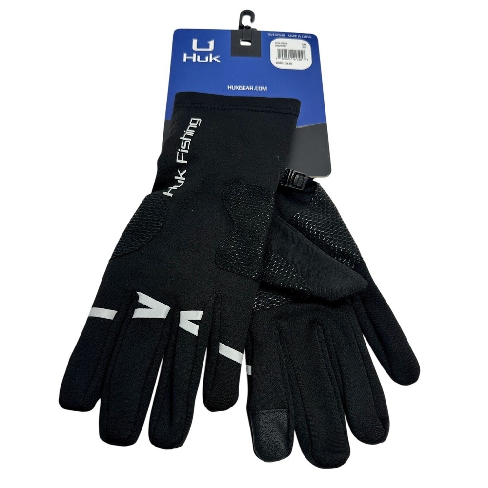 NEW Huk Performance Stretch‎ Fleece Liner Gloves Fishing Black Size S/M - Picture 3 of 7